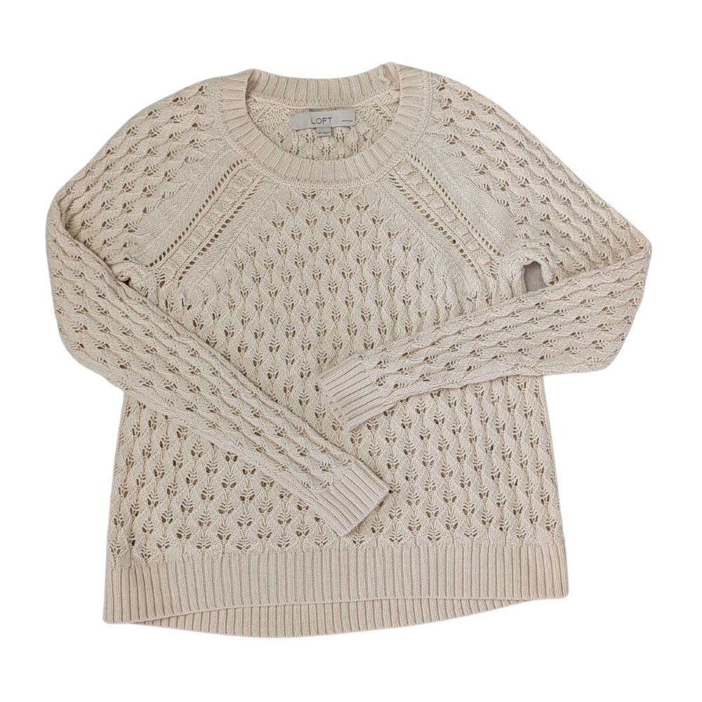 LOFT Cream Open Stitch Pointelle Knit Sweater I Size SP